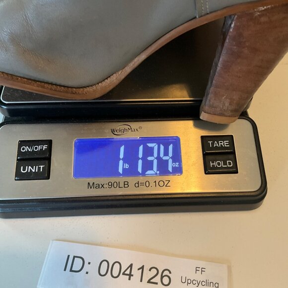 VTG Dingo 5.5 Gray Leather Knee Boots Fold-Over Slouchy Western Boho Metal Toe - Picture 13 of 13